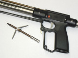 Stainless speargun ready for water spearfishing