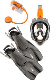 Ocean Reef Aria QR+ Duo Travel Set Black L/XL Mask S/M Fins Snorkie