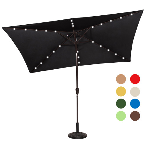 Rectangular Solar Powered 26 Led Lighted Outdoor Patio Umbrella With Crank And Tilt Aluminum 10 By 6 5 Feet Black