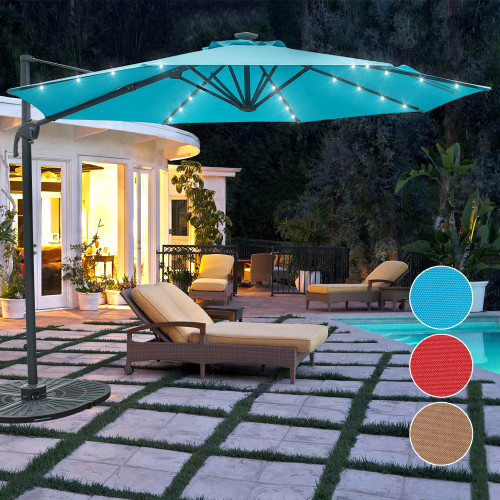 Solar Powered 32 Led Lighted Outdoor Patio Umbrella With Crank And Tilt 9 Feet Sky Blue