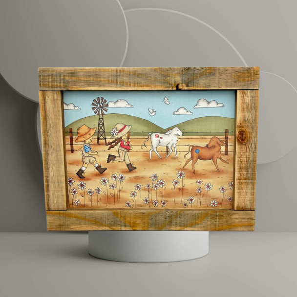 8652 7 BOY AND GIRL RUNNING BRAHMAN A3 50x38x2cm