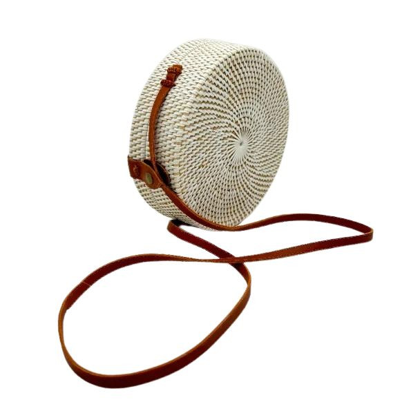 7707 MED ROUND RATTIN BAG WHITE 20x20x7cm