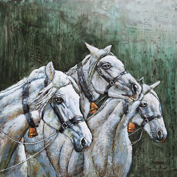 12983 2512 DLN WHITE HORSE FAMILY 100x100cm