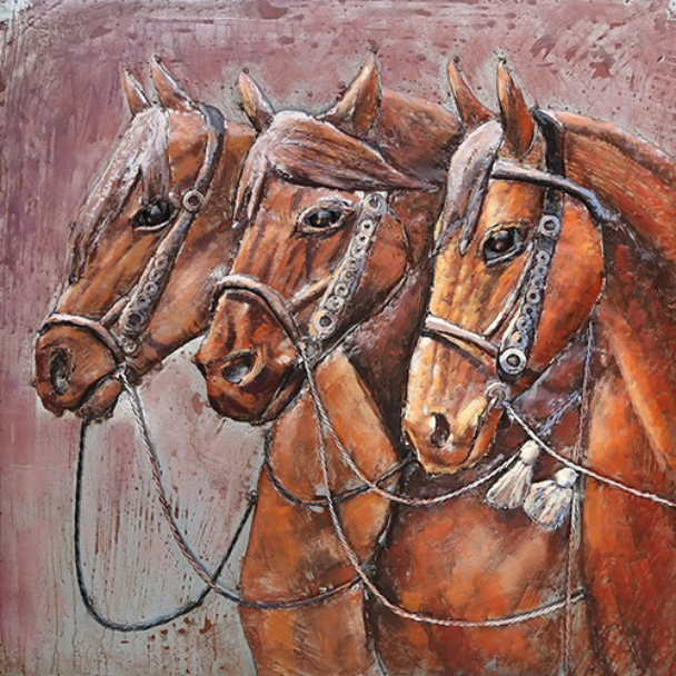 12984 2514 DLN BROWN HORSE FAMILY 100x100cm