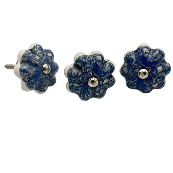 17059 PUMKIN BLUE & GREY DOORKNOB WITH BLACK SPOTS 7x4x4cm