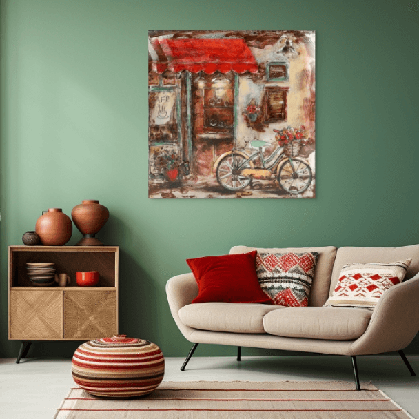 5713 0972SL BIKE OUTSIDE CAFE 100x100cm