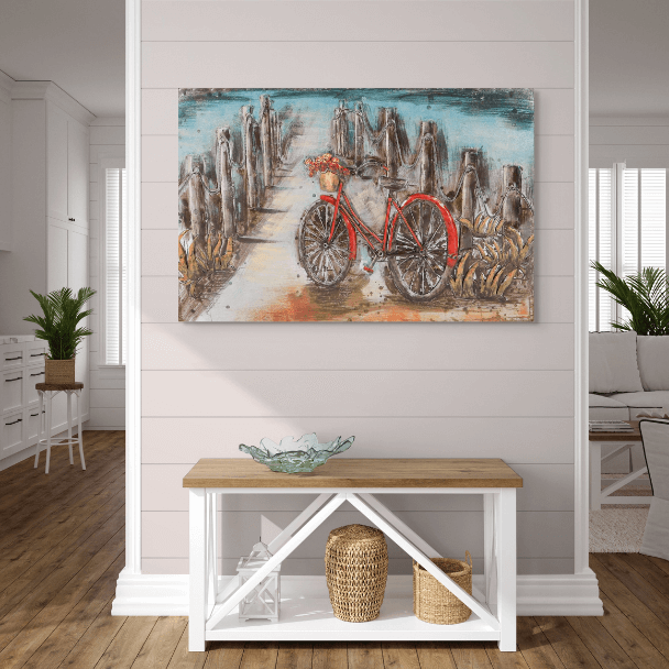 7160 0970 RED BIKE ON BRIDGE 80x120cm
