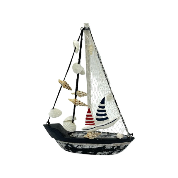 11898 CC B&W WASH BOAT WITH NET & SHELL     19x14x2cm