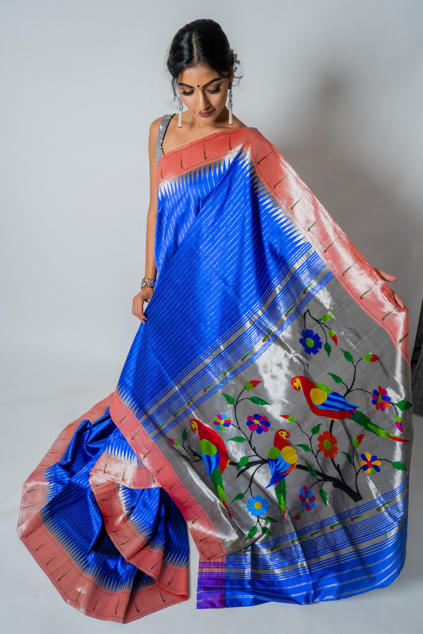 Blue Paithani Silk Saree | Best Paithani Saree Collection Online |  Jhakhas.com