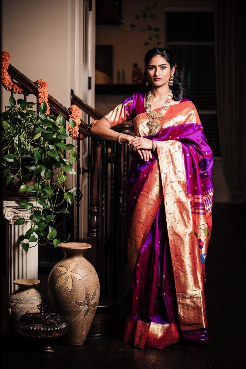 luxurious Violet paithani Silk saree | Silkzari