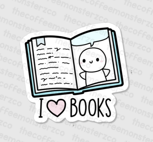 TheCoffeeMonsterzCo - Reading Emoti - Vinyl Sticker - I Heart Books Blue TheCoffeeMonsterzCo - Reading Emoti - Vinyl Sticker - I Heart Books Blue