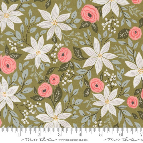 Moda Fabric - Berry & Pine - Lella Boutique - Poinsettia Party Florals - Sage #5240 12