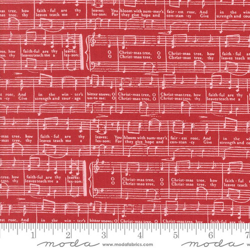 Moda Fabric - Berry & Pine - Lella Boutique - O Christmas Tree Text and Words Music Notes - Cranberry #5244 14