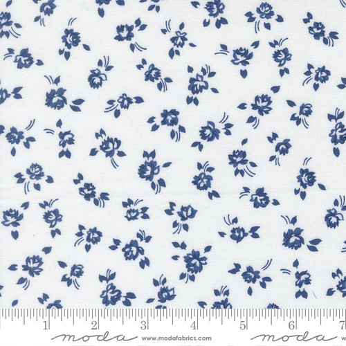 Moda Fabric - Blueprint - Camille Roskelley - Grace Small Floral - White Navy #55331 26