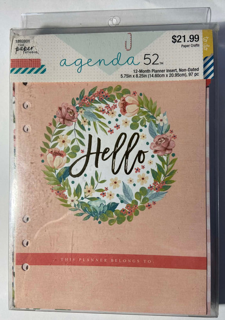 The Paper Studio - Agenda 52 - 12 Month Planner Insert (Undated) - Hello