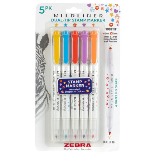 Zebra Midliner - Dual Tip Stamp Marker - Set of 5