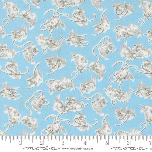 Moda Fabric - A Cat Named Stitch - Camille Roskelley - Georgie Novelty Cat Kitten - Sky #55341 12