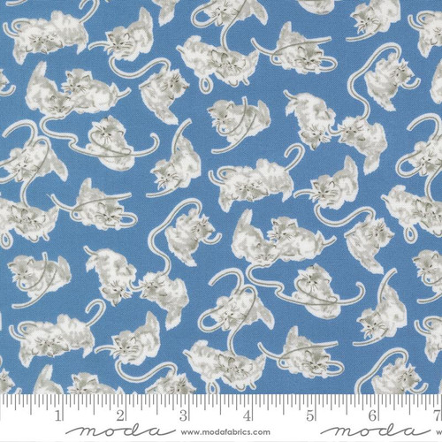 Moda Fabric - A Cat Named Stitch - Camille Roskelley - Georgie Novelty Cat Kitten - Blue #55341 13