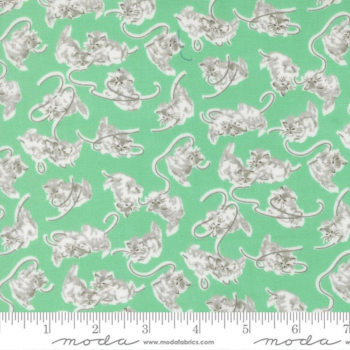 Moda Fabric - A Cat Named Stitch - Camille Roskelley - Georgie Novelty Cat Kitten - Green #55341 19