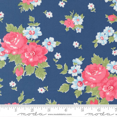 Moda Fabric - A Cat Named Stitch - Camille Roskelley - Blooming Florals Cabbage Rose - Sea #55340 14