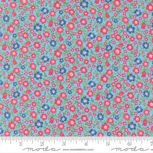 Moda Fabric - A Cat Named Stitch - Camille Roskelley - Lucky Small Floral - Sky #55342 12