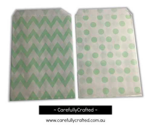 Mini Favour Paper Bags 4" x 6" - Chevron, Polka Dot - Light Green