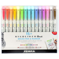 Zebra Mildliner Double Ended Brush Pen & Marker - Set of 15 