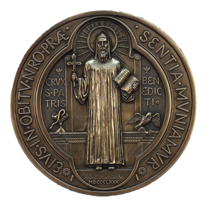 St. Benedict Medal, Lightly Hand-Painted, Cold Cast Bronze, 7" dia. SR-77652