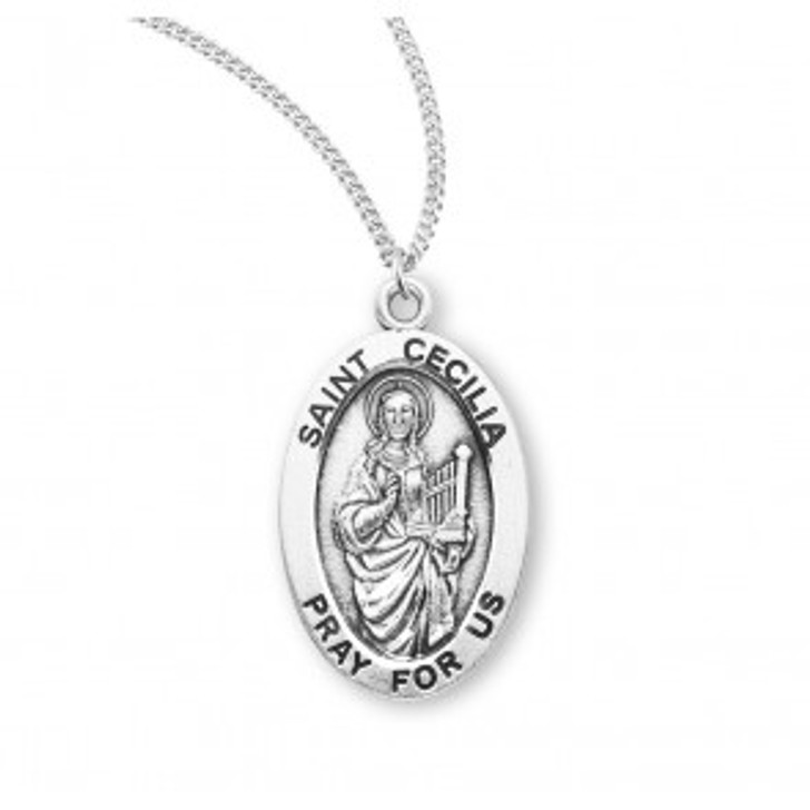 Patron Saint Cecilia Oval Sterling Silver Medal S942018