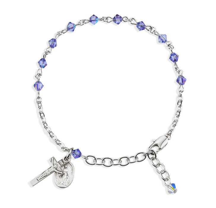 Rosary Bracelet Created with 4mm Tanzanite Finest Austrian Crystal Rondelle Beads by HMH