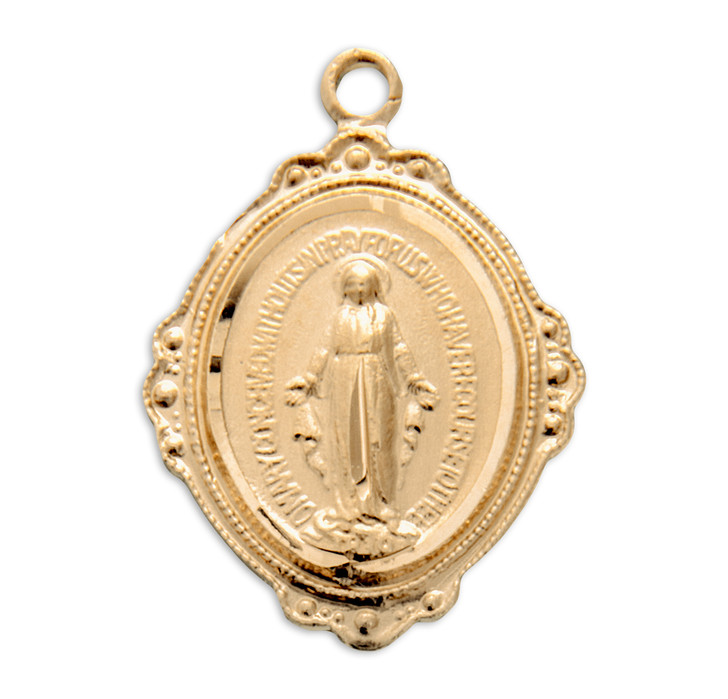 Gold Over Sterling Silver Miraculous Medal with Fancy Border