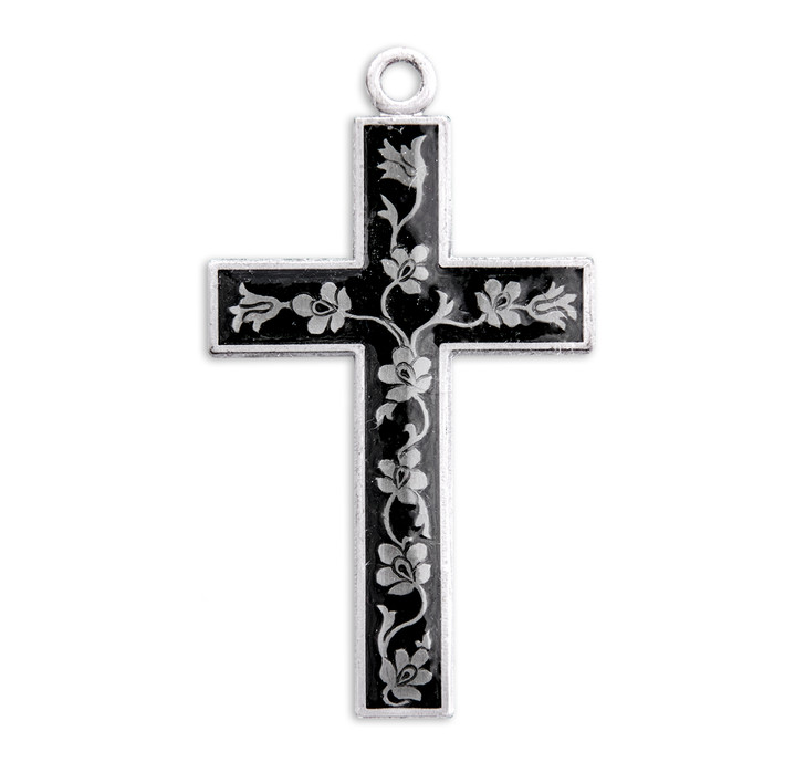 Black Enameled Sterling Silver Cross