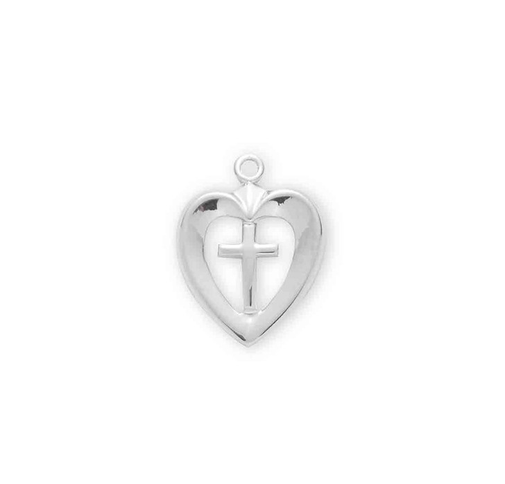 Sterling Silver Cross in an Open Heart Pendant