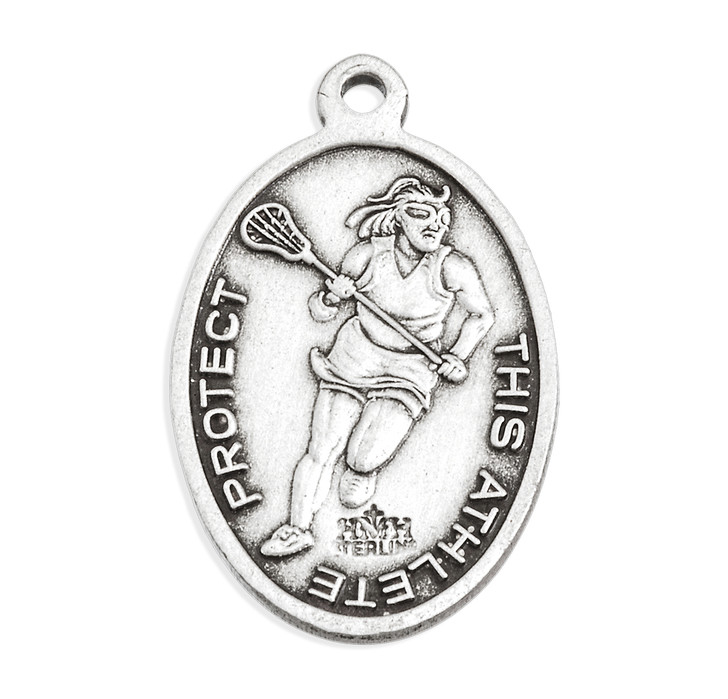Saint Christopher Oval Sterling Silver Female Lacrosse Athlete Medal