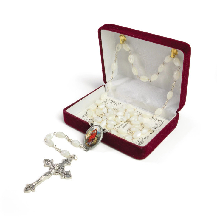 Mother Of Pearl Catholic Rosary, Jesus The Good Shepherd Medal ow-512