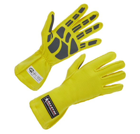 Driving Gloves SFI 3.3/5 Outseam D/L SM Yellow ALL916091 Allstar Performance