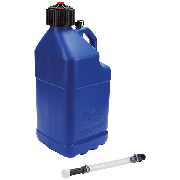 Utility Jug - 5 gal - 9-1/2 x 9-1/2 x 22-3/4 in Tall - O-Ring Seal Cap - Screw-On Vent - Filler Hose - Square - Plastic - Blue - Each