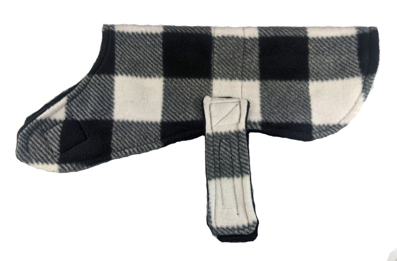 Black and White Buffalo Check Fleece Dog Coat