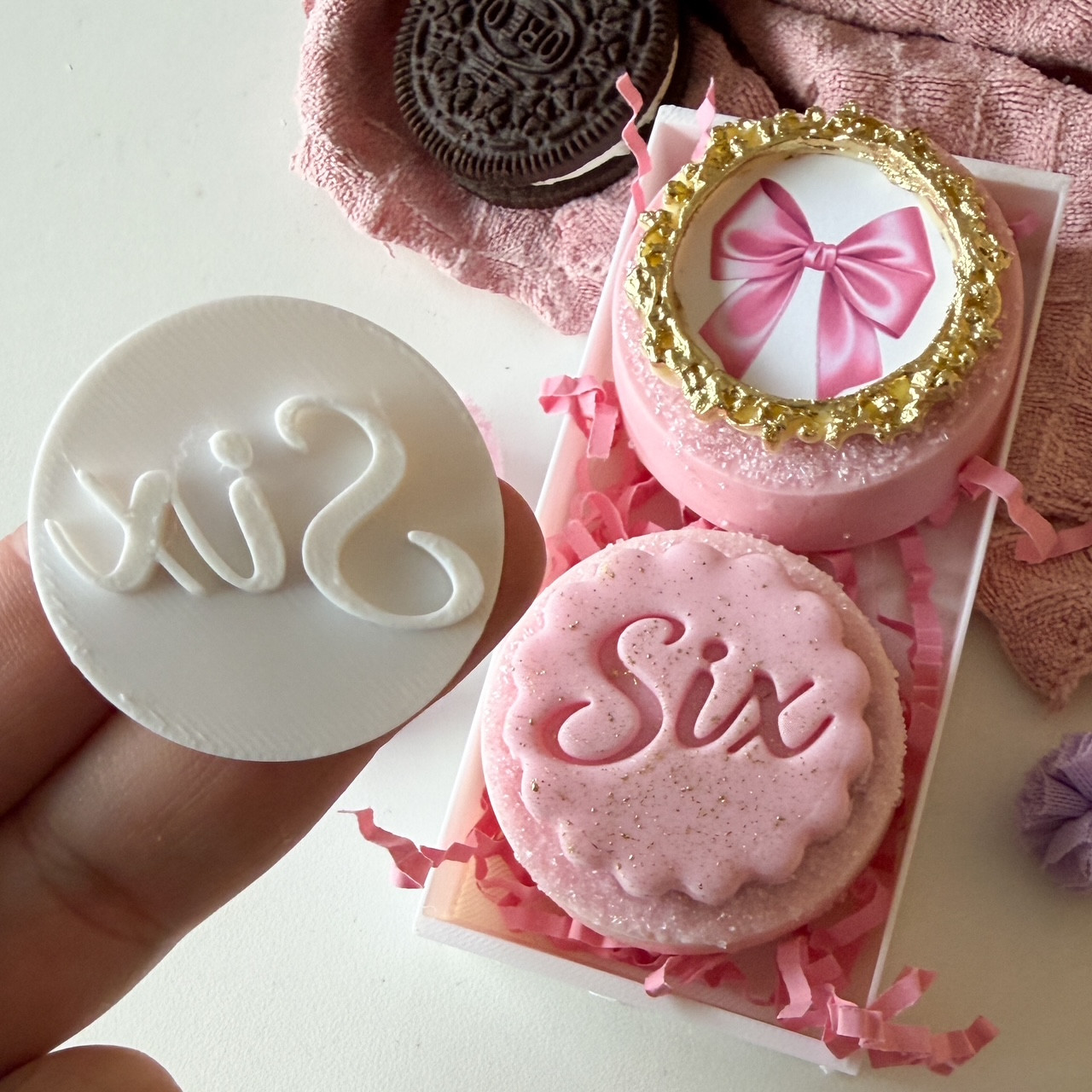 Script Number Six Fondant /Cookie Embosser - Christines Molds