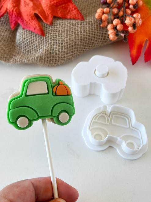 Pumpkin Truck Cake Pop mold Plunger with Fondant stamp 