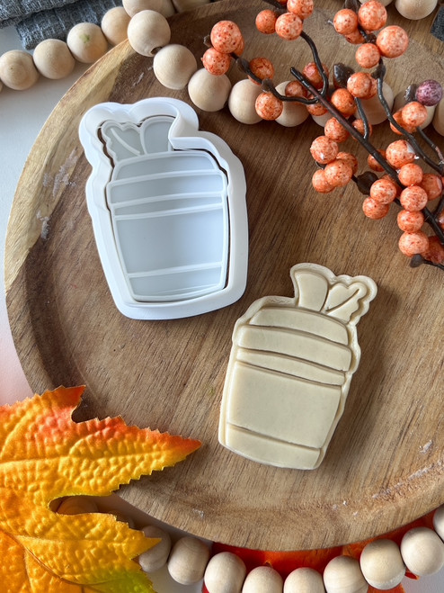 Latte Cup Coffee with leaf   Fondant stamp and cutter Set 