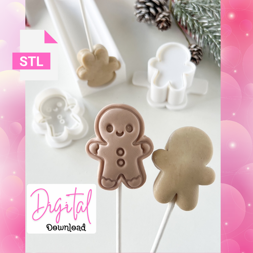 Digital  Download Gingerbread man plunger mold with stand / tray STL FILE