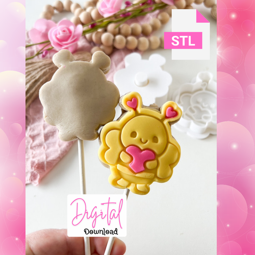   Digital Download Bee with Holding Heart embosser and Cutter Set included STL FILES