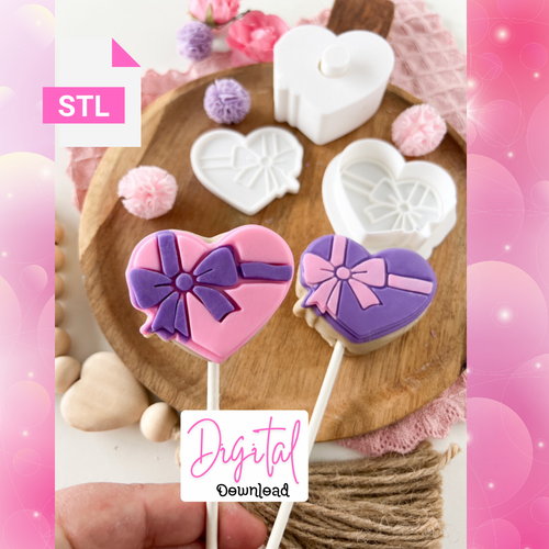   Digital Download Heart with bow matching embosser and Cutter Set included STL FILES