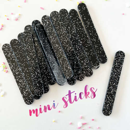  Mini  Black Silver Sparkle Acrylic Cakesicle Sticks