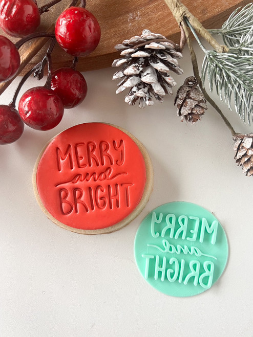 Merry and bright cookie embosser press  