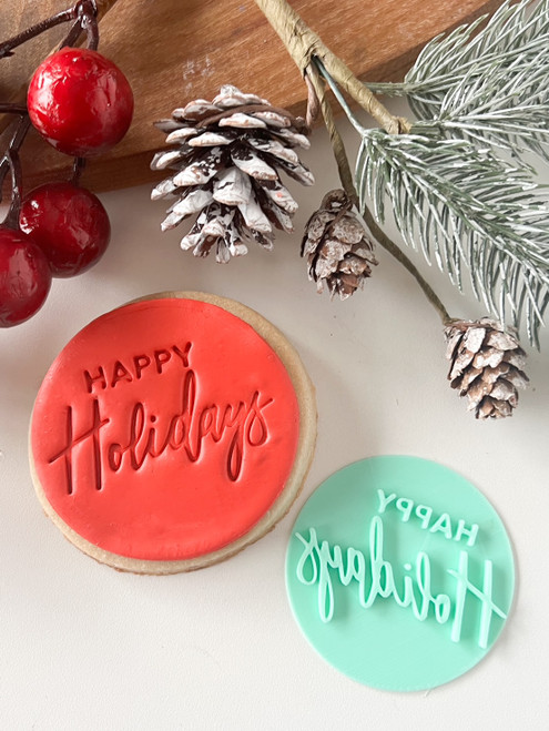 Happy Holidays cookie embosser press  