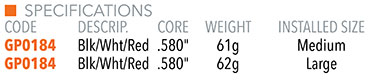 GolfPride Reverse Taper Grip Specifications