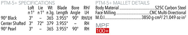 Maltby Pure-Track Tour Milled PTM-5+ Black Chrome putter Specifications