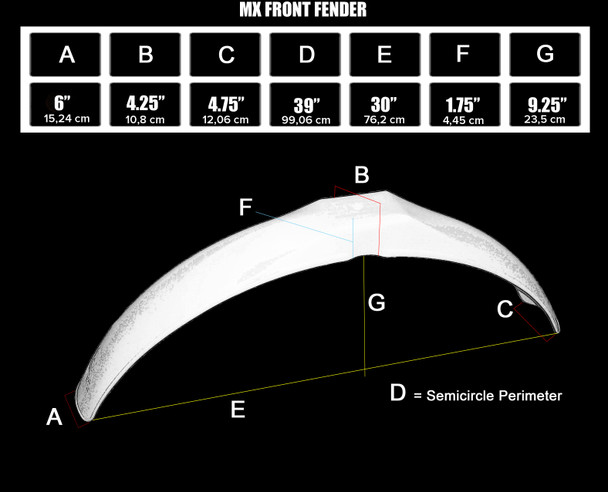 MX Front Fender Dimensions